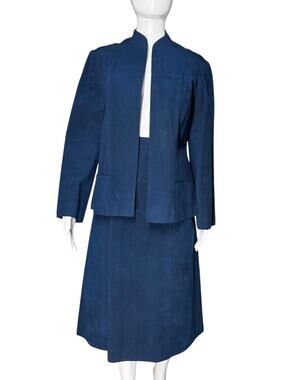 Posh Ultrasuede Vintage 70s Blue 2 Piece Skirt Blazer Set Size Medium